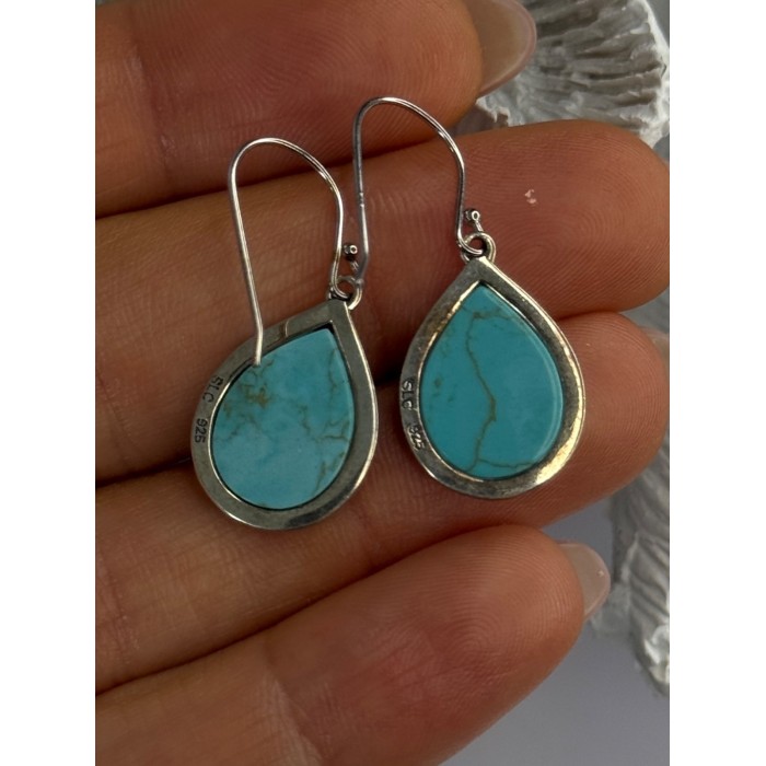 925 Sterling Silver Turquoise & Marcasite Earrings Length 1.20 inch