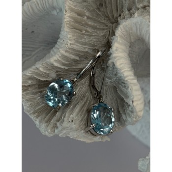 925 Sterling Silver Blue Topaz BBJ Earrings Length 1.10 inch