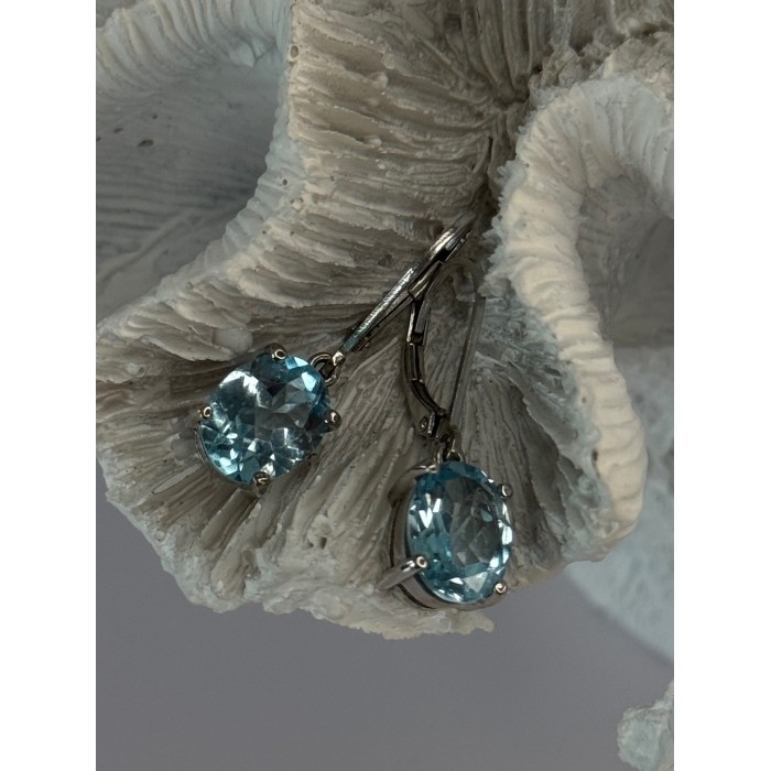 925 Sterling Silver Blue Topaz BBJ Earrings Length 1.10 inch