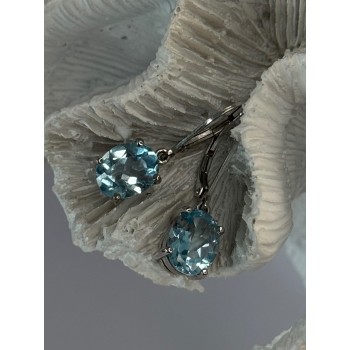 925 Sterling Silver Blue Topaz BBJ Earrings Length 1.10 inch