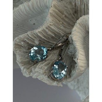 925 Sterling Silver Blue Topaz BBJ Earrings Length 1.10 inch