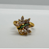 925 Sterling Silver Gold Plated Emerald & Goshenite Ring Size 8
