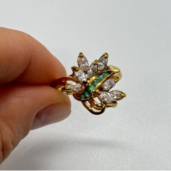925 Sterling Silver Gold Plated Emerald & Goshenite Ring Size 8