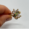 925 Sterling Silver Gold Plated Emerald & Goshenite Ring Size 8