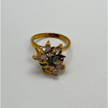 925 Sterling Silver Gold Plated Emerald & Goshenite Ring Size 8