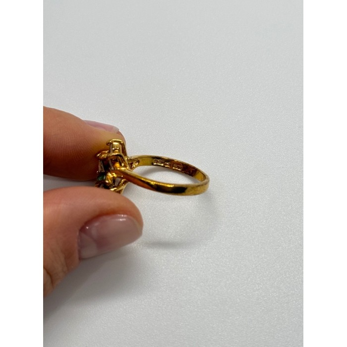 925 Sterling Silver Gold Plated Emerald & Goshenite Ring Size 8