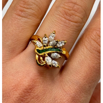 925 Sterling Silver Gold Plated Emerald & Goshenite Ring Size 8