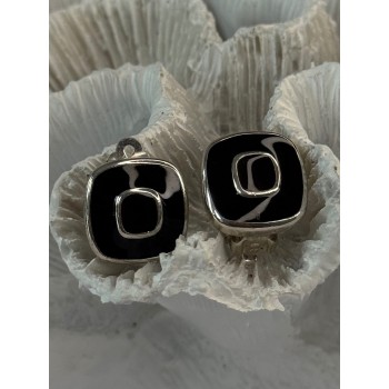 925 Sterling Silver Black & Brown Onyx Clip Earrings Length 0.60 inch