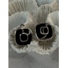 925 Sterling Silver Black & Brown Onyx Clip Earrings Length 0.60 inch