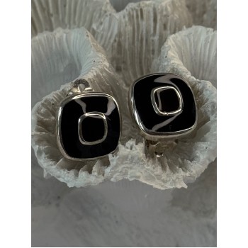 925 Sterling Silver Black & Brown Onyx Clip Earrings Length 0.60 inch