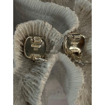 925 Sterling Silver Black & Brown Onyx Clip Earrings Length 0.60 inch