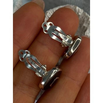 925 Sterling Silver Black & Brown Onyx Clip Earrings Length 0.60 inch