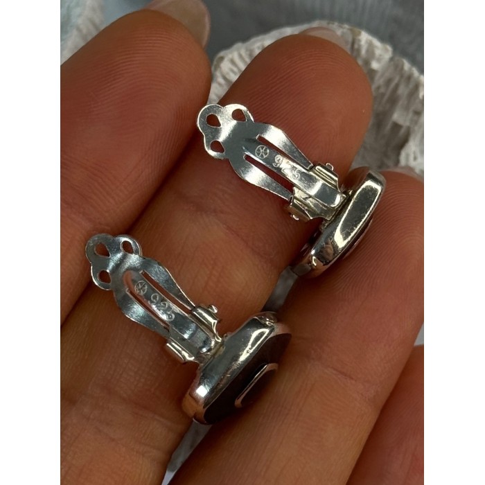 925 Sterling Silver Black & Brown Onyx Clip Earrings Length 0.60 inch