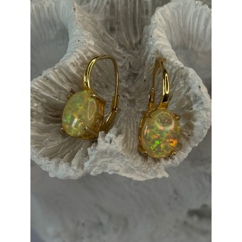 925 Sterling Silver Gold Plated Opal Earrings Length 0.70 inch