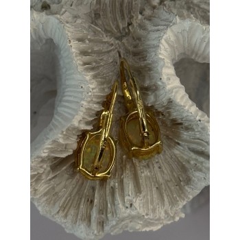 925 Sterling Silver Gold Plated Opal Earrings Length 0.70 inch