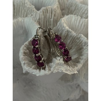 925 Sterling Silver Almandine Earrings Length 0.90 inch