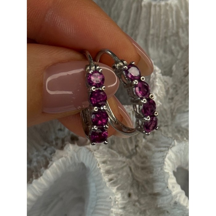925 Sterling Silver Almandine Earrings Length 0.90 inch