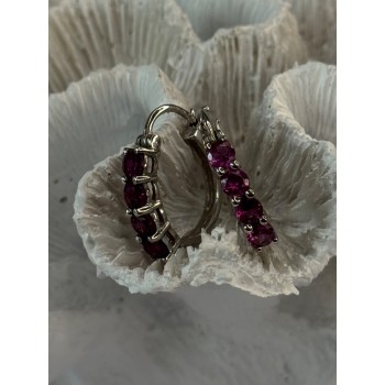 925 Sterling Silver Almandine Earrings Length 0.90 inch