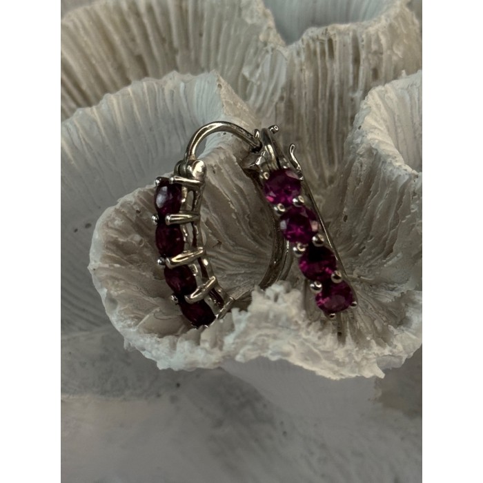 925 Sterling Silver Almandine Earrings Length 0.90 inch