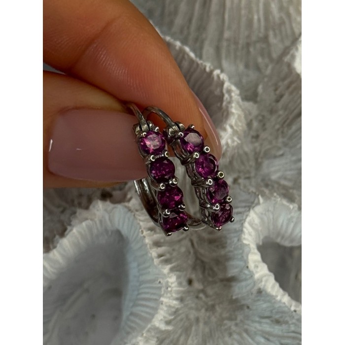 925 Sterling Silver Almandine Earrings Length 0.90 inch