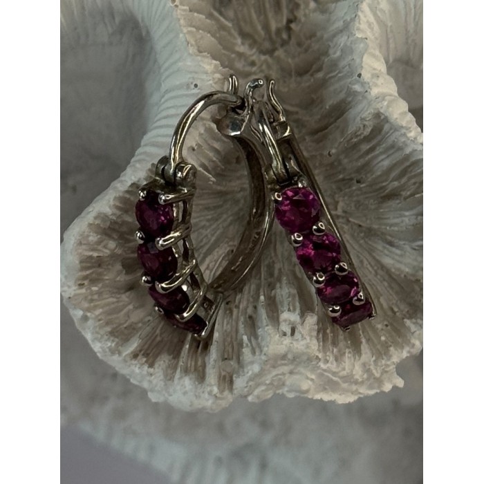 925 Sterling Silver Almandine Earrings Length 0.90 inch