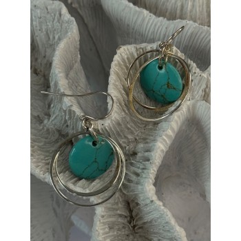 925 Sterling Silver Turquoise Earrings Length 1.60 inch