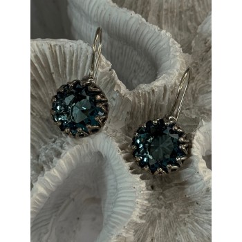 925 Sterling Silver Blue Tourmaline Earrings Length 1 inch