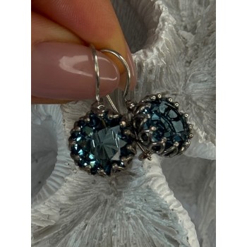 925 Sterling Silver Blue Tourmaline Earrings Length 1 inch