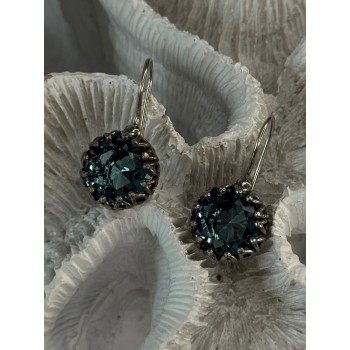 925 Sterling Silver Blue Tourmaline Earrings Length 1 inch