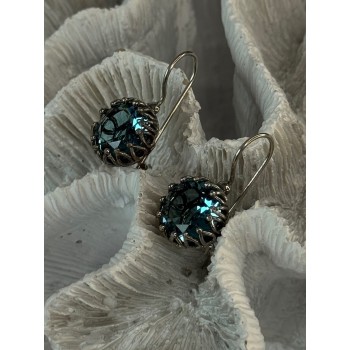 925 Sterling Silver Blue Tourmaline Earrings Length 1 inch