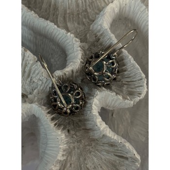 925 Sterling Silver Blue Tourmaline Earrings Length 1 inch