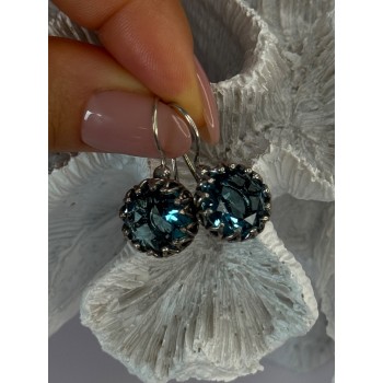 925 Sterling Silver Blue Tourmaline Earrings Length 1 inch