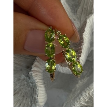 925 Sterling Silver Gold Plated Peridot Earrings Length 1.10 inch