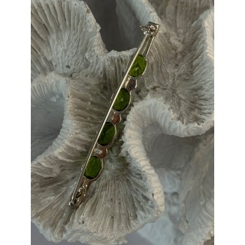 925 Sterling Silver Peridot & Marcasite Brooch Length 2.15 inch