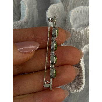 925 Sterling Silver Peridot & Marcasite Brooch Length 2.15 inch