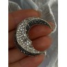 925 Sterling Silver Moon Marcasite & Cz Brooch Length 1.40 inch