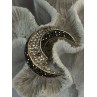 925 Sterling Silver Moon Marcasite & Cz Brooch Length 1.40 inch