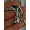925 Sterling Silver Moon Marcasite & Cz Brooch Length 1.40 inch