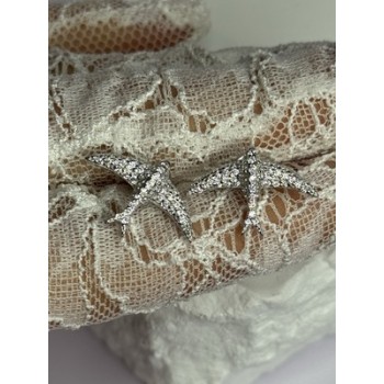 925 Sterling Silver Swallow Stud Earrings CZ Length 0.55 Inch