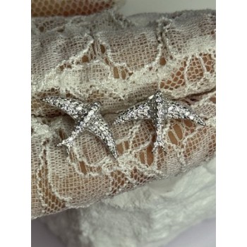 925 Sterling Silver Swallow Stud Earrings CZ Length 0.55 Inch