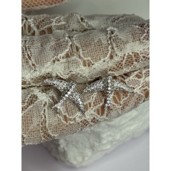 925 Sterling Silver Swallow Stud Earrings CZ Length 0.55 Inch