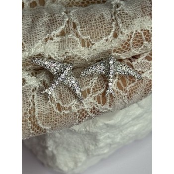 925 Sterling Silver Swallow Stud Earrings CZ Length 0.55 Inch