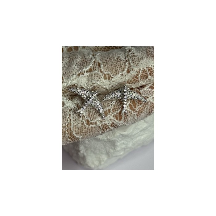 925 Sterling Silver Swallow Stud Earrings CZ Length 0.55 Inch