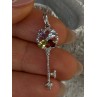 925 Sterling Silver Flower Key Multi Color Gemstones Pendant Length 1.40 inch