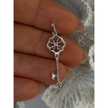 925 Sterling Silver Flower Key Multi Color Gemstones Pendant Length 1.40 inch