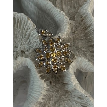 925 Sterling Silver Citrine Flower Pendant Length 1.15 inch