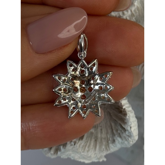 925 Sterling Silver Citrine Flower Pendant Length 1.15 inch