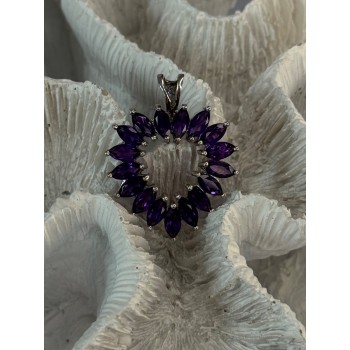 925 Sterling Silver Amethyst Heart Pendant Length 1.15 inch
