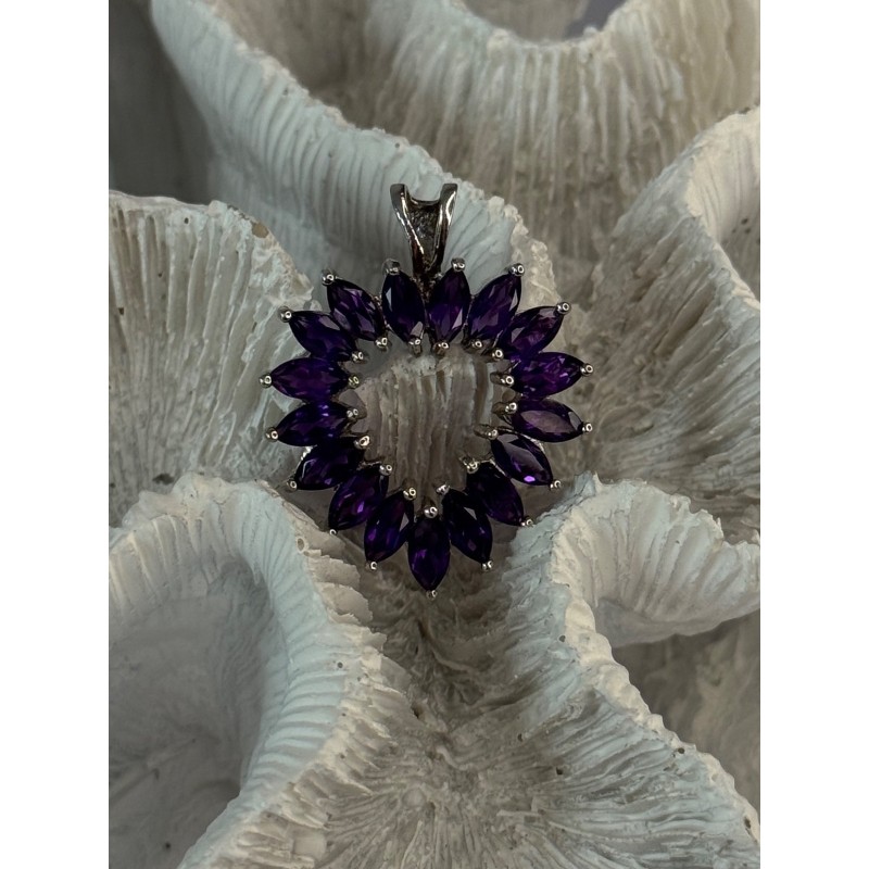925 Sterling Silver Amethyst Heart Pendant Length 1.15 inch