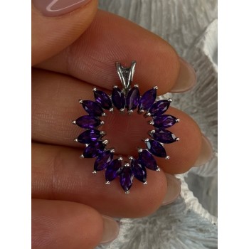 925 Sterling Silver Amethyst Heart Pendant Length 1.15 inch